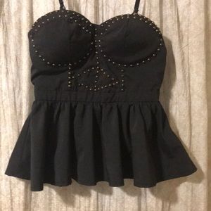 Black and gold beaded peplum crop top